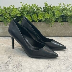 NWOT Steve Madden Black Leather Pointed Tie Stiletto Pumps, Size 9.5